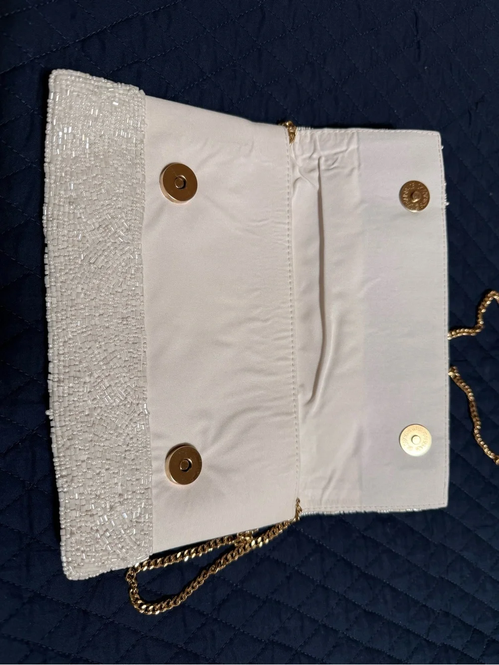 Beaded 'Bride' Crossbody Clutch with Gold Chain